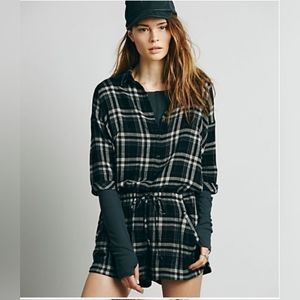 Free People Small Black Plaid Romper Open Back - image 1